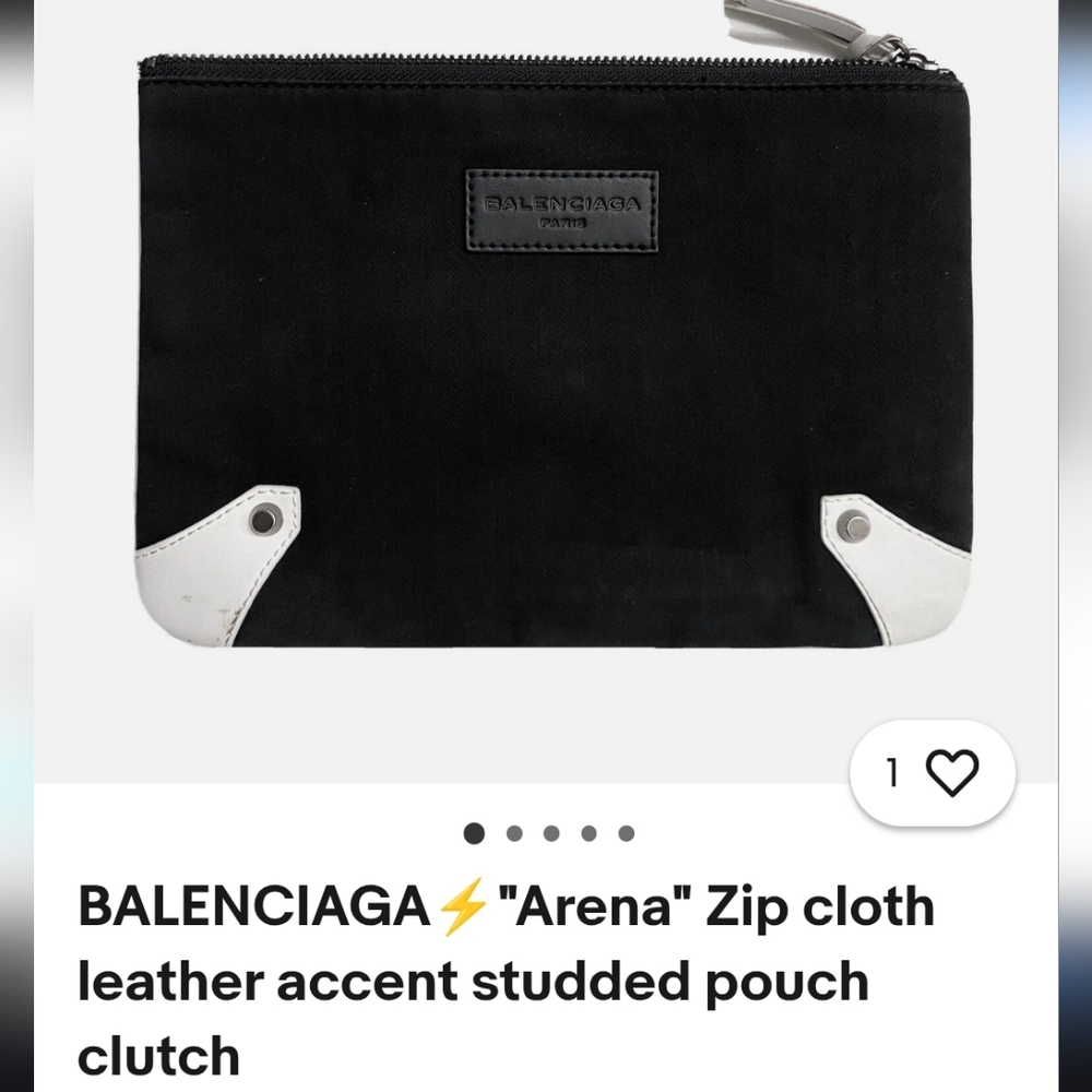 Balenciaga "Arena" Black And White Studded Pouch NWOT